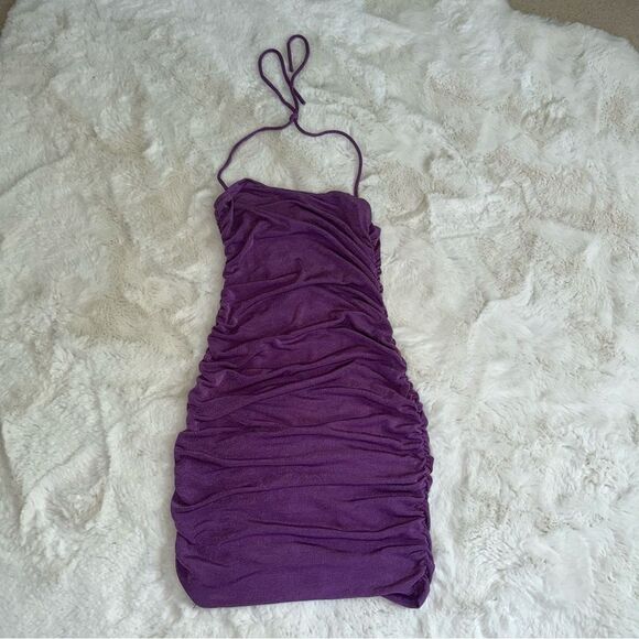 Princess Polly Evelyn purple ruched mini dress halter neck - Picture 7 of 10